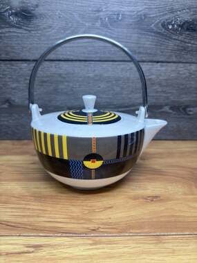 Ritzenhoff Germany My Lian Teapot Modernist Black Yellow Band Geometric MCM